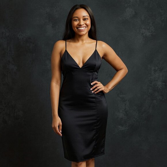 Black Satin Midi Slip Dress Wild Fable XXL Minimalist Occasion Holiday Glam - Picture 4 of 10